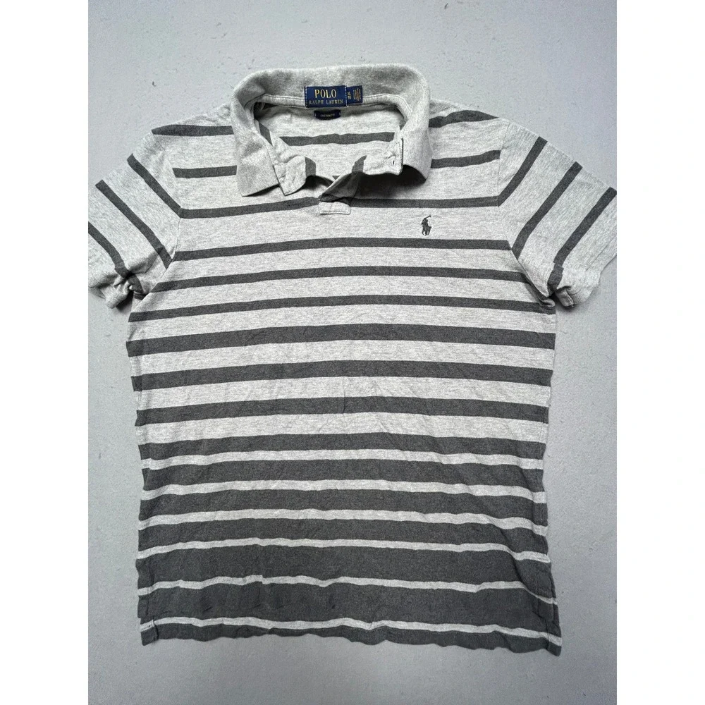 Polo Ralph Lauren Polo Shirt Cotton Striped Grey XL Mens
